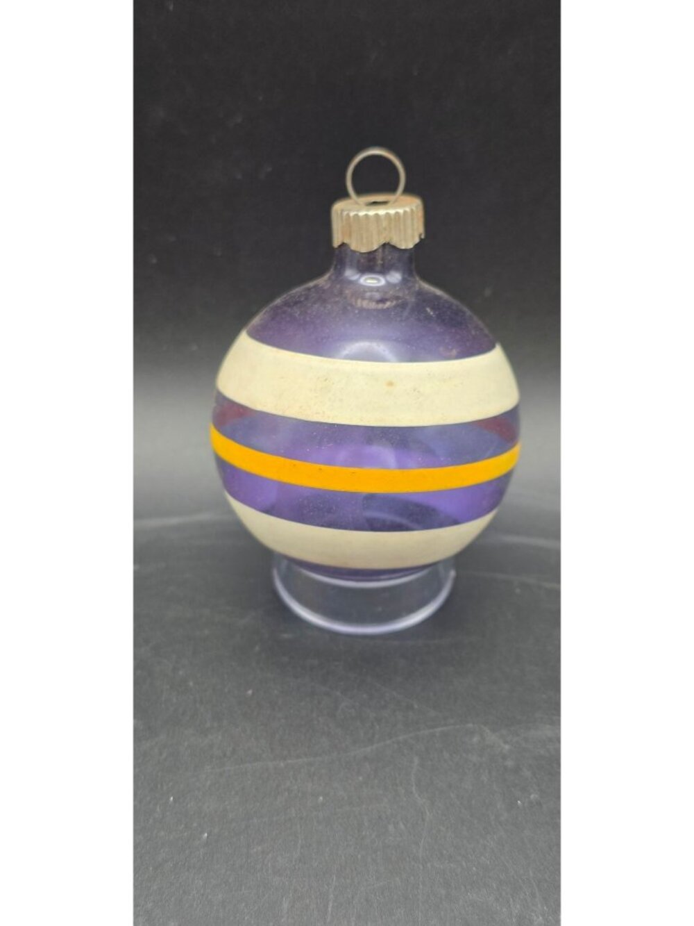 Vintage MCM Shiny Brite Unsilvered Purple Striped WWII Era Christmas Ornament US